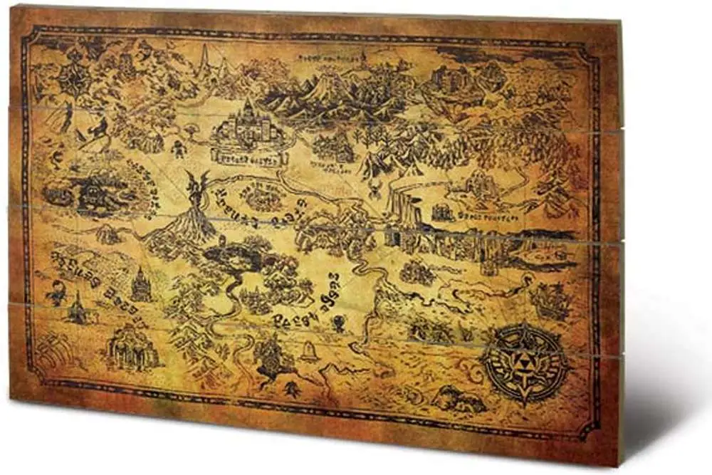 Figurine legend of zelda hyrule map wood print
